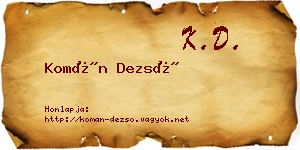 Komán Dezső névjegykártya